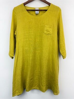 Match Point size Women’s Chartreuse Yellow Green Linen 3/4 Sleeve Tunic Top